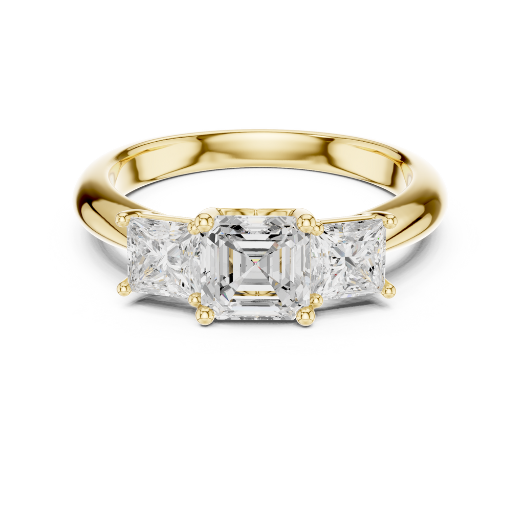 Asscher & Princess Cut Three Stone Diamond Ring