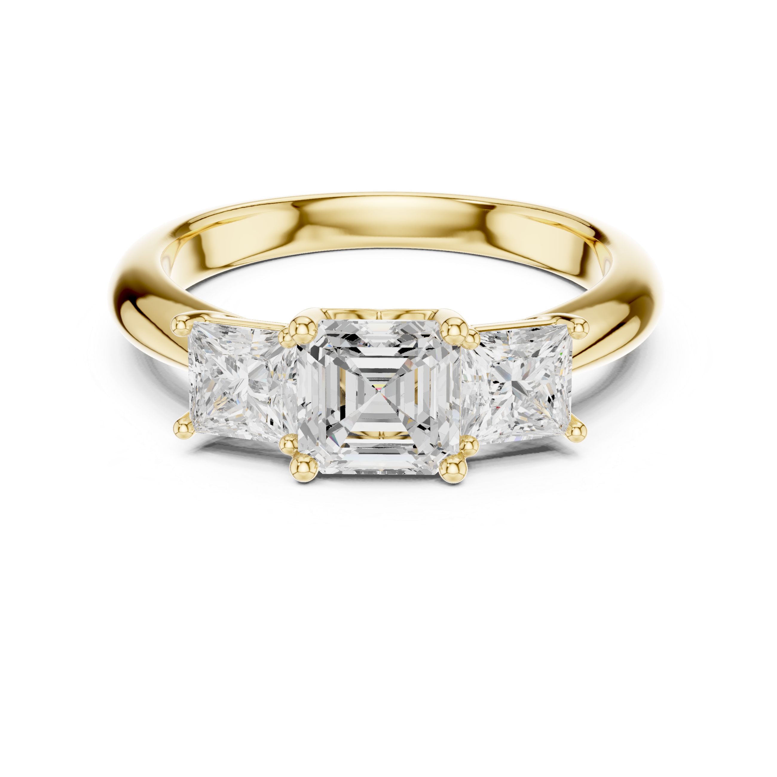 Asscher & Princess Cut Three Stone Diamond Ring