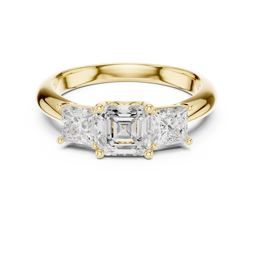 Asscher & Princess Cut Three Stone Diamond Ring