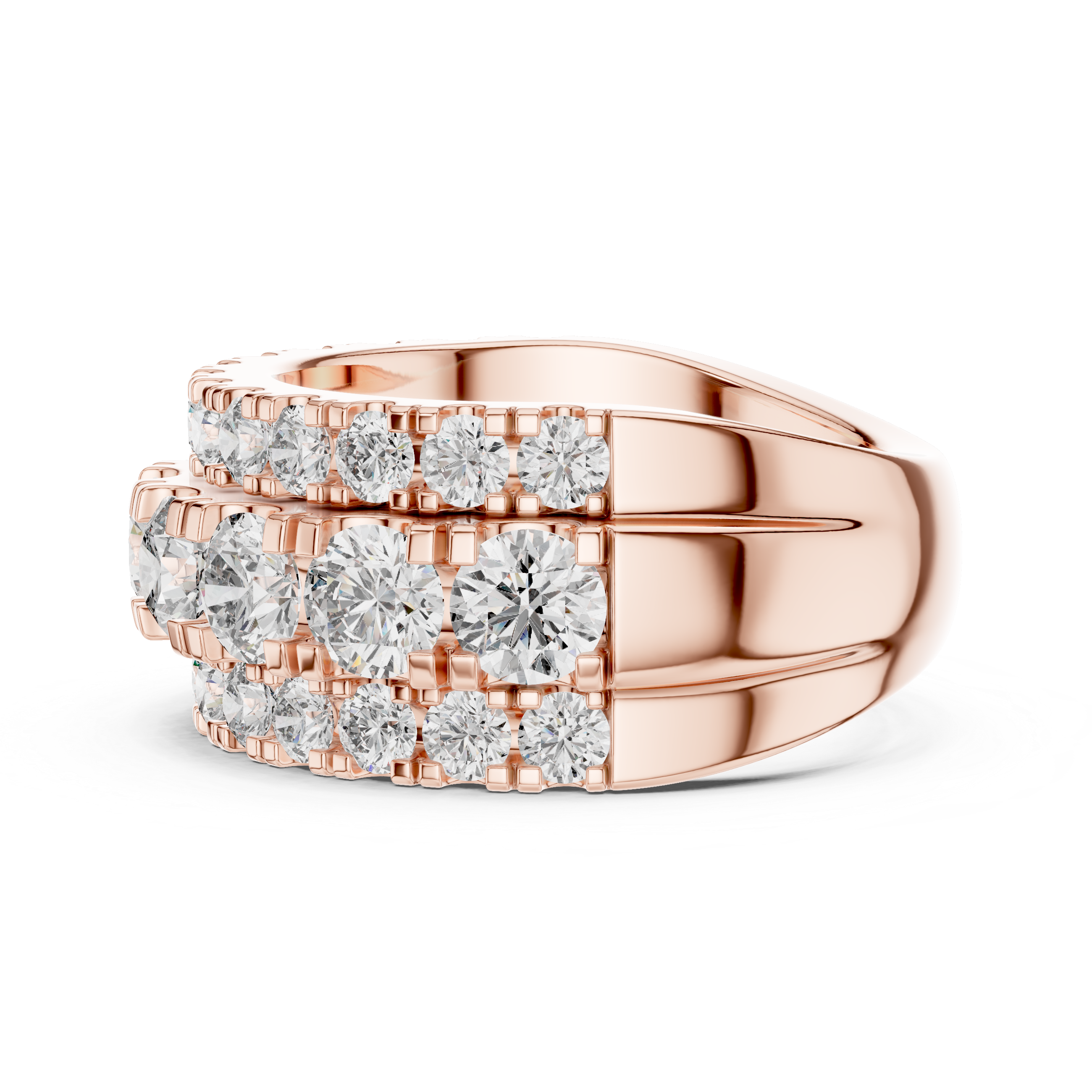 Three Row Round Diamond Cigar Band Ring