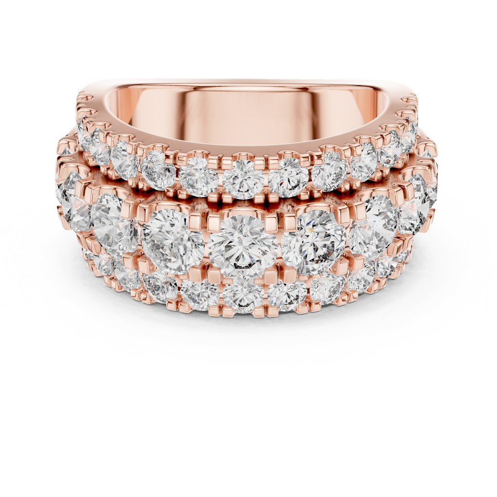Three Row Round Diamond Cigar Band Ring