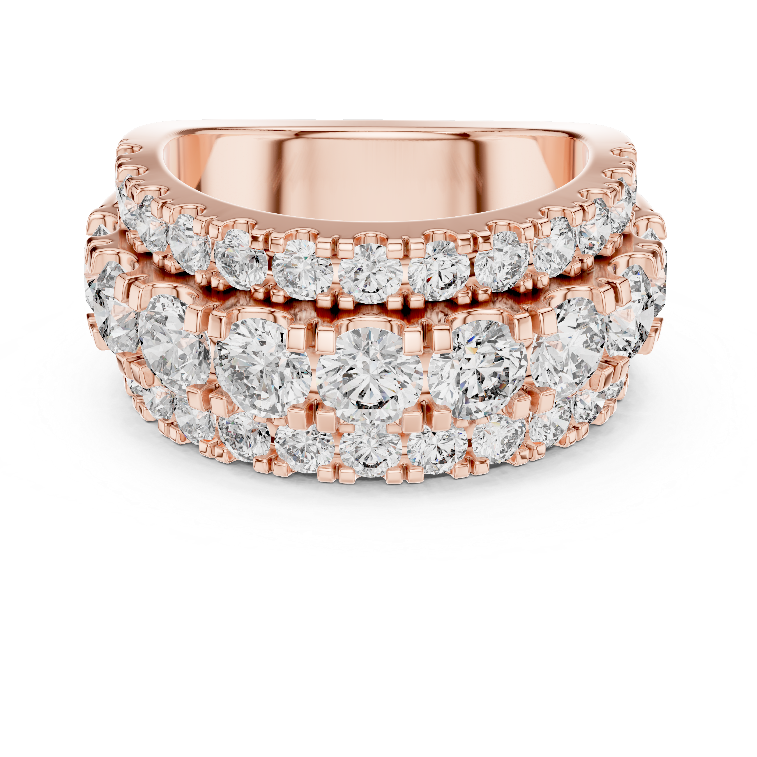 Three Row Round Diamond Cigar Band Ring