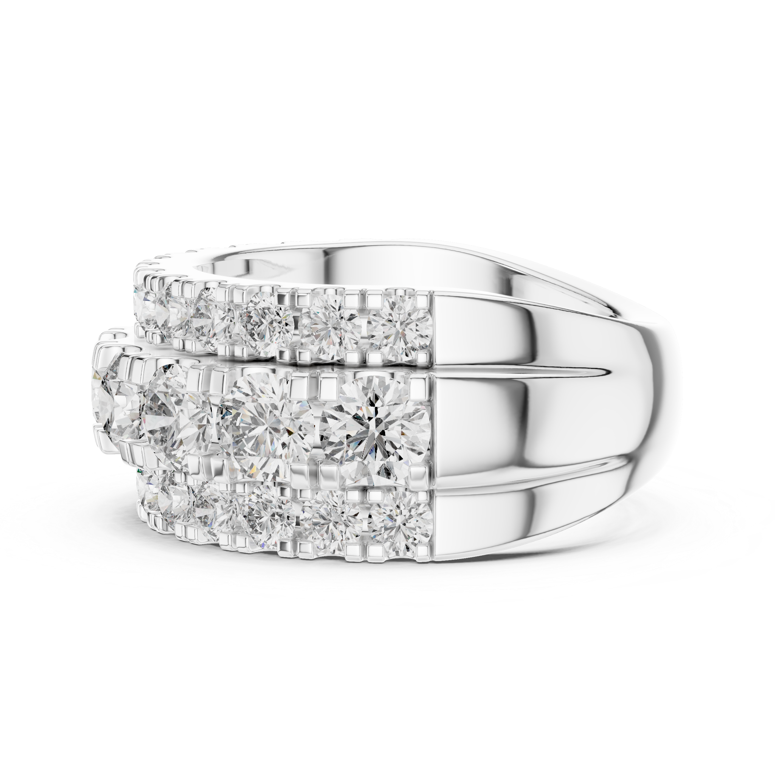 Three Row Round Diamond Cigar Band Ring