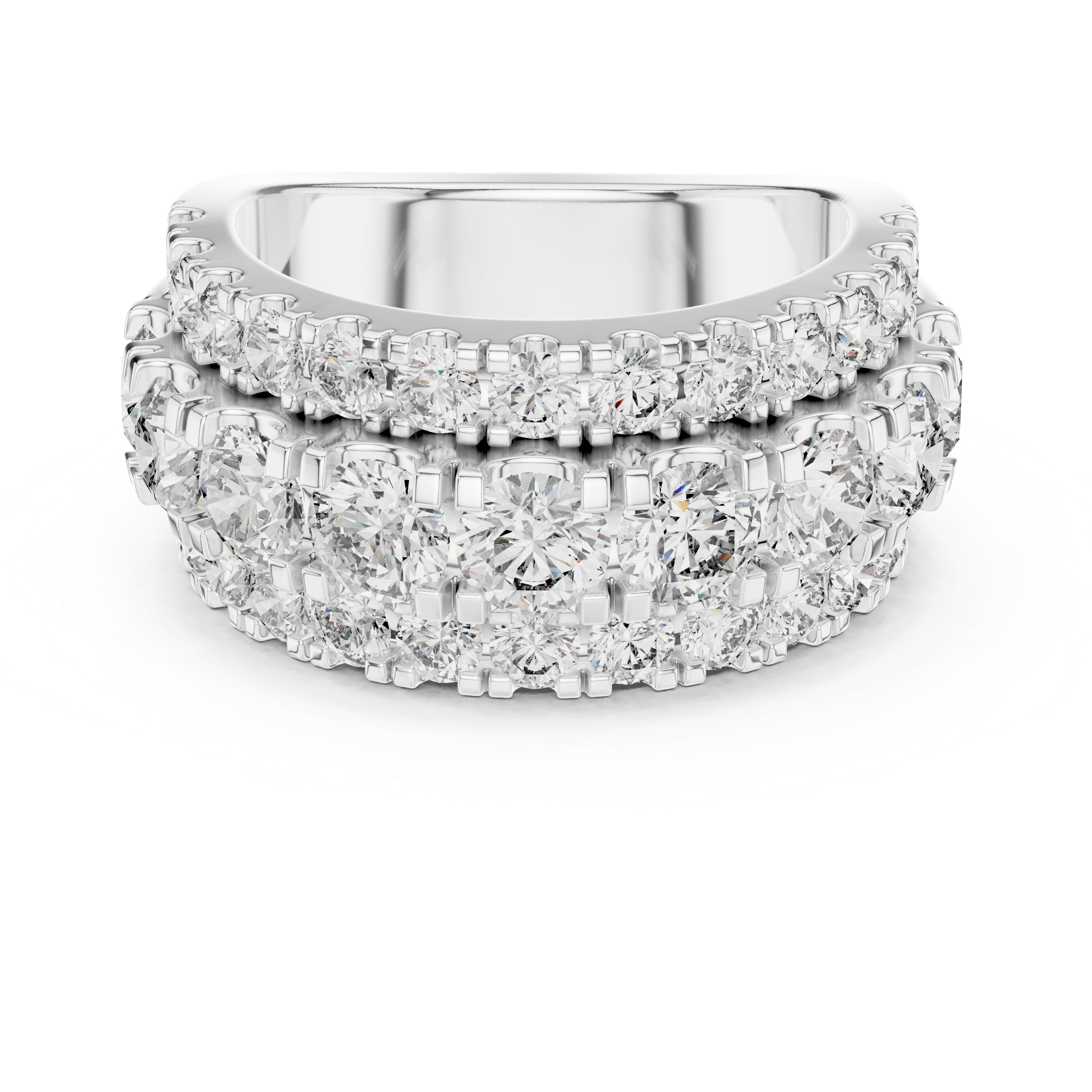 Three Row Round Diamond Cigar Band Ring