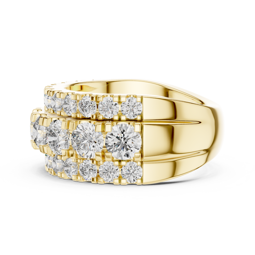 Three Row Round Diamond Cigar Band Ring