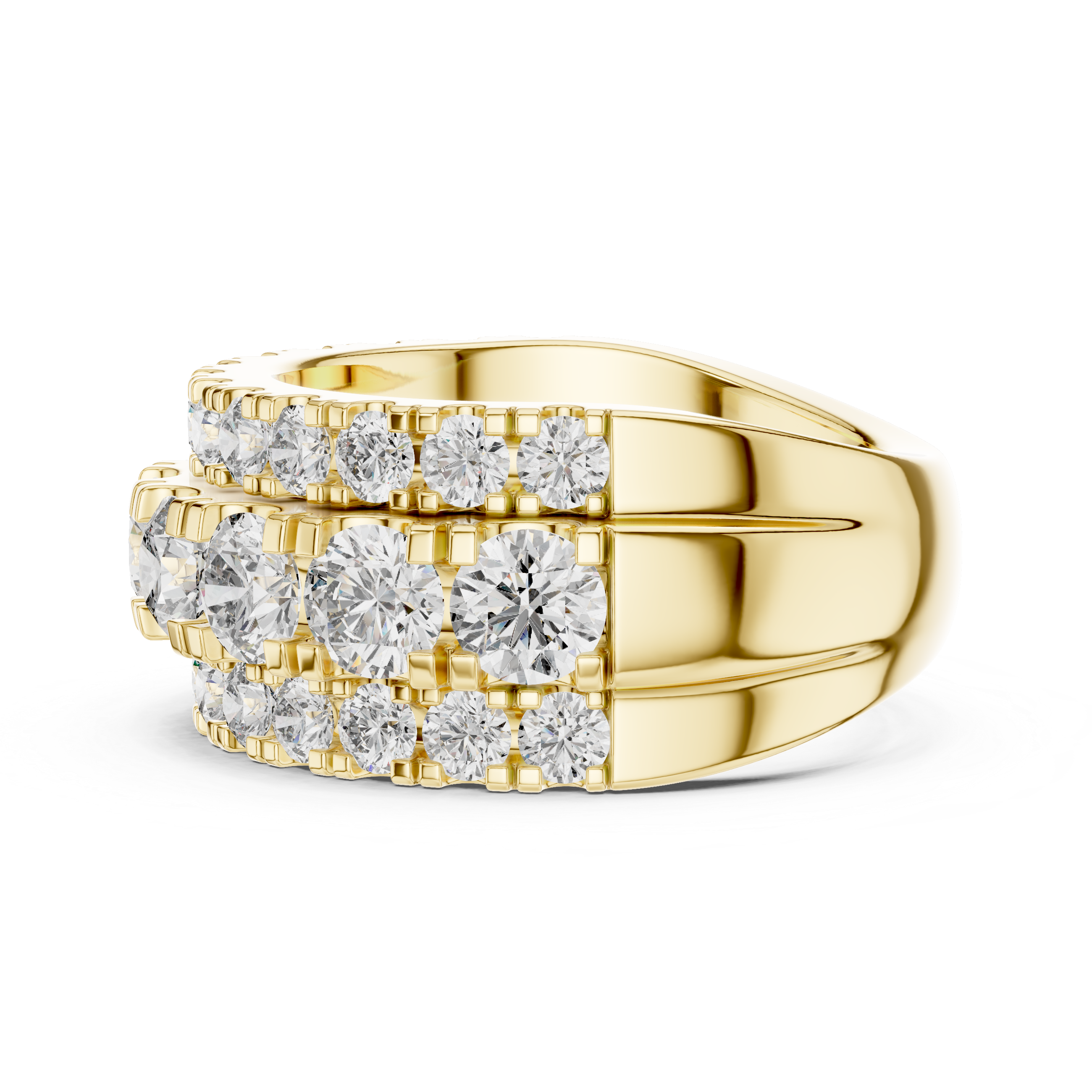 Three Row Round Diamond Cigar Band Ring
