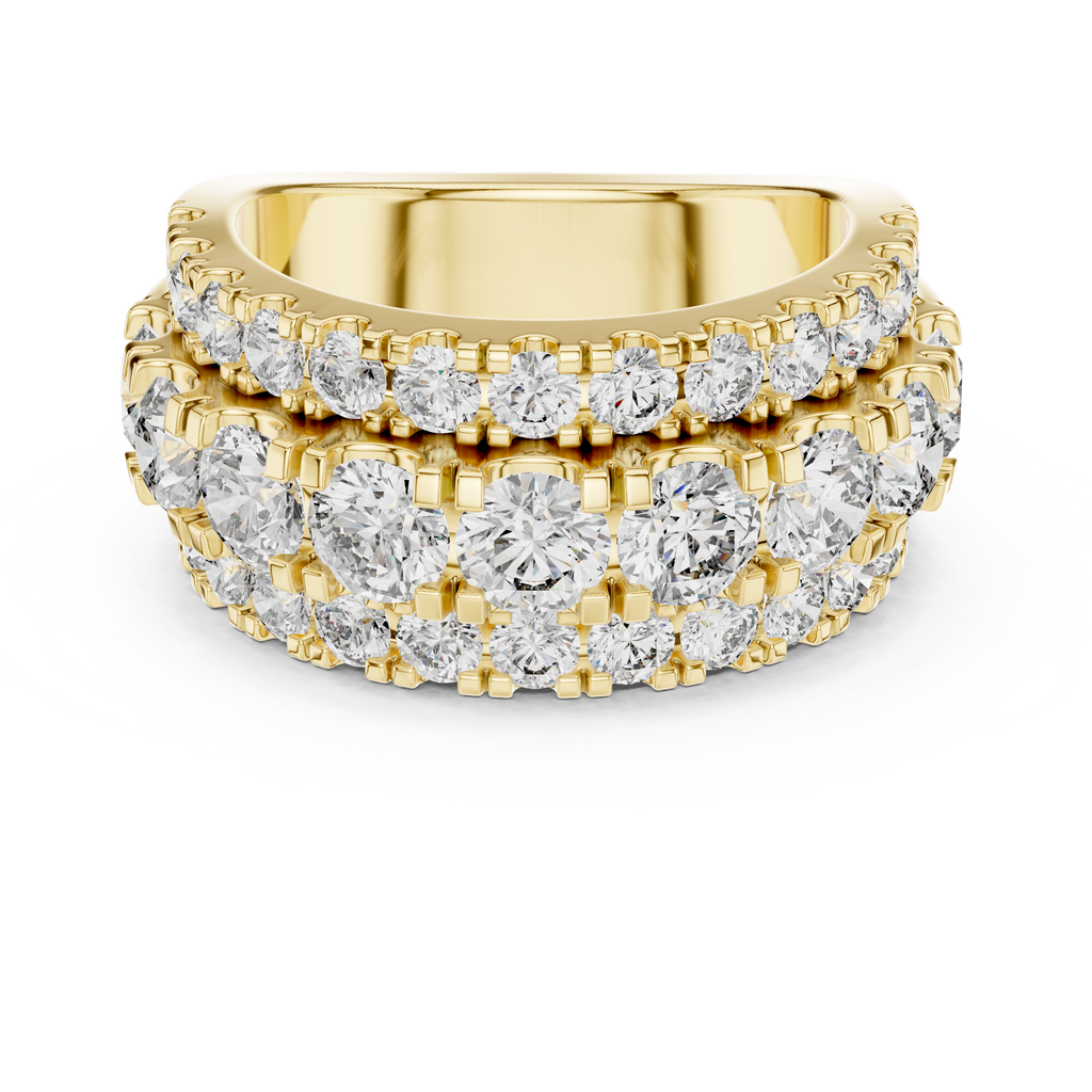 Three Row Round Diamond Cigar Band Ring