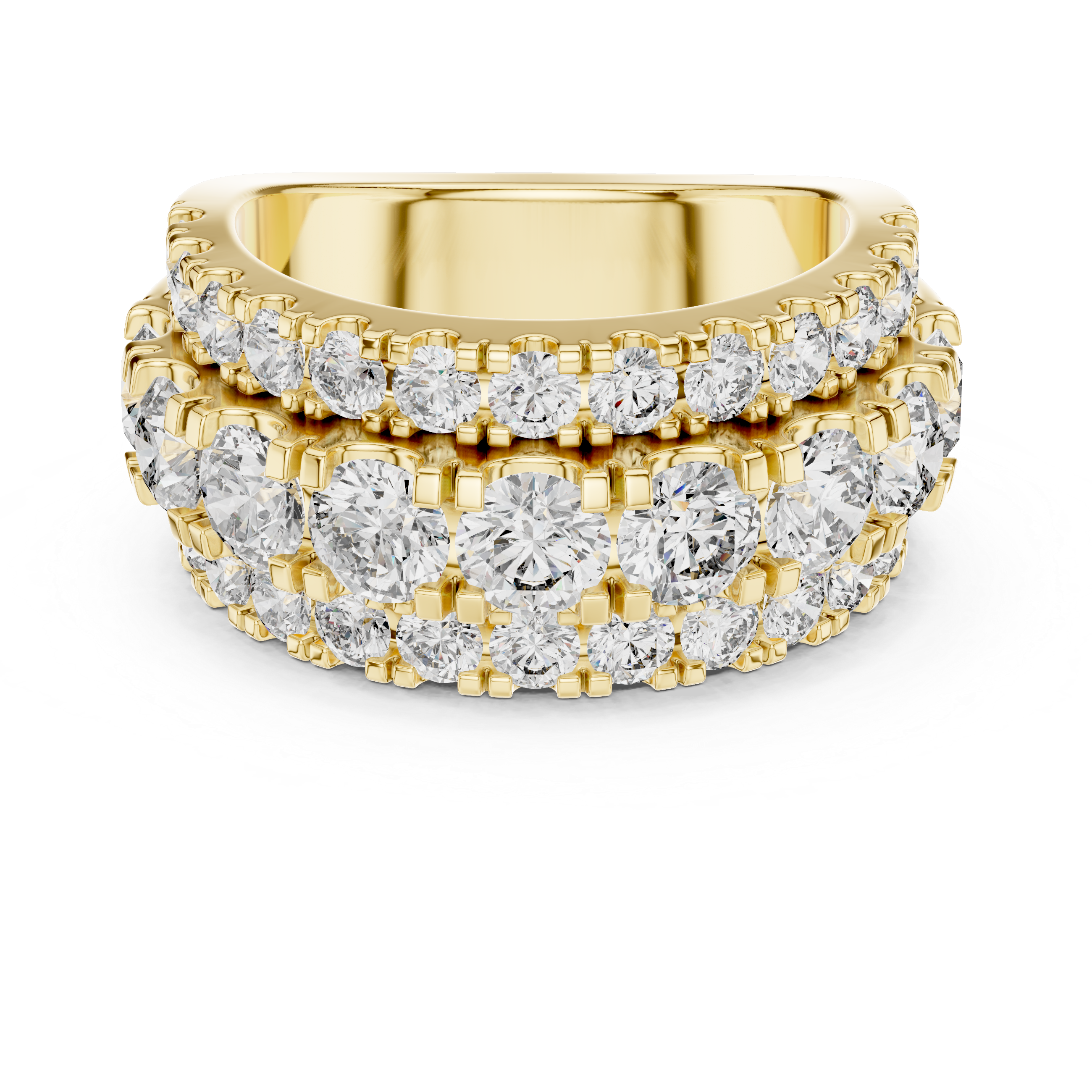 Three Row Round Diamond Cigar Band Ring