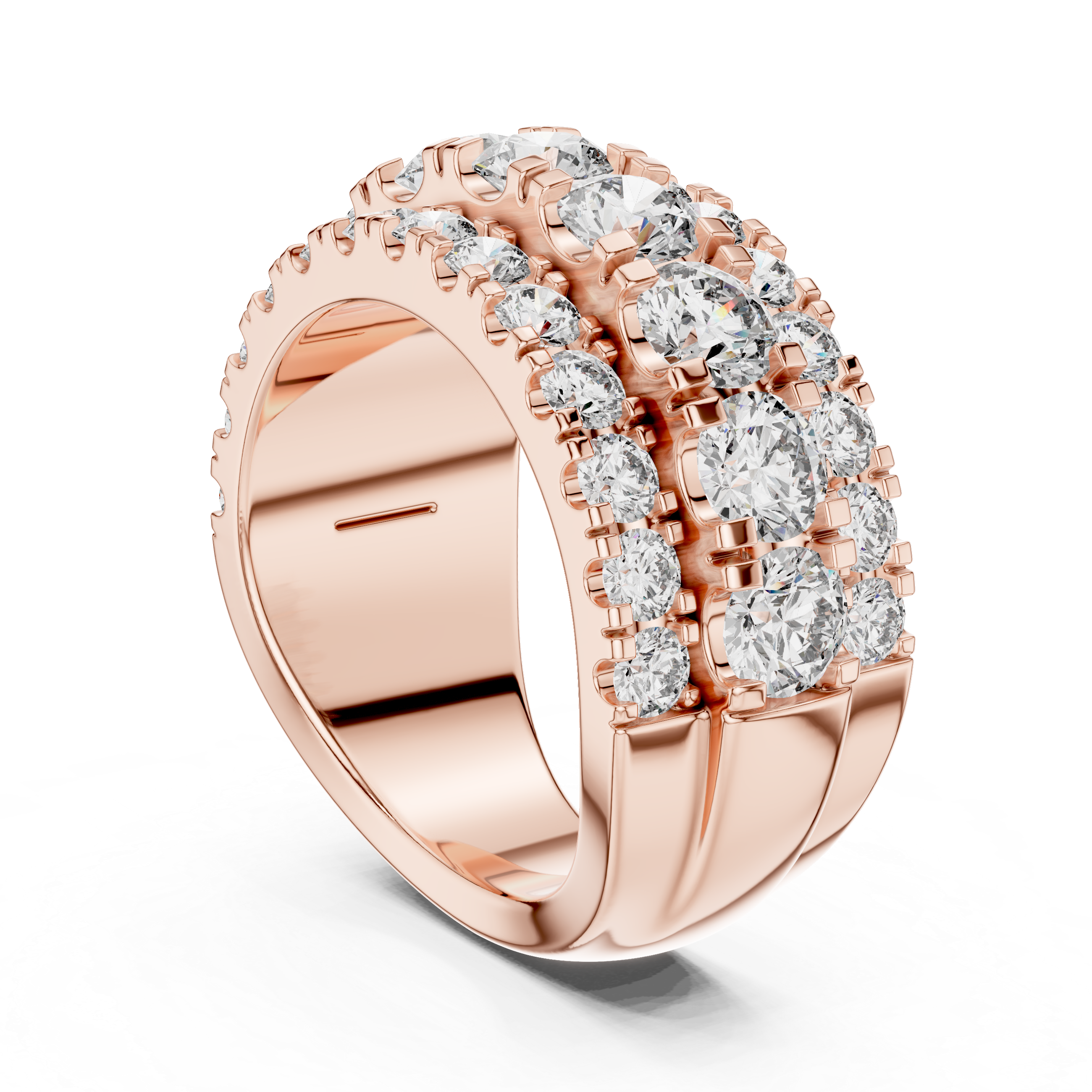 Three Row Round Diamond Cigar Band Ring