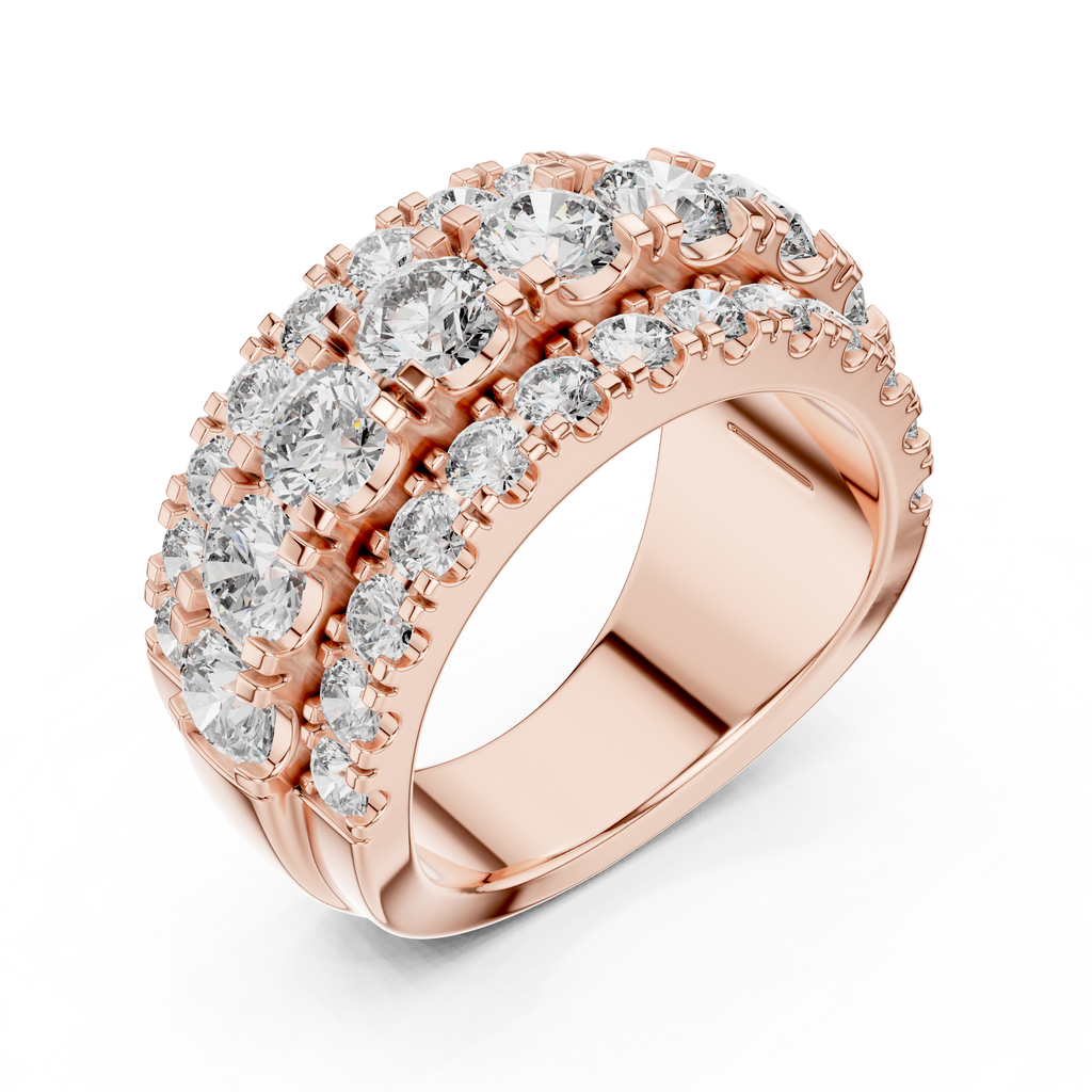 Three Row Round Diamond Cigar Band Ring