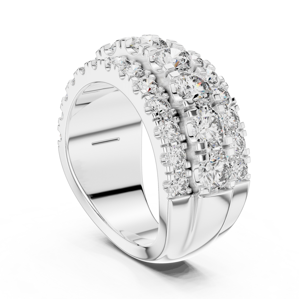 Three Row Round Diamond Cigar Band Ring
