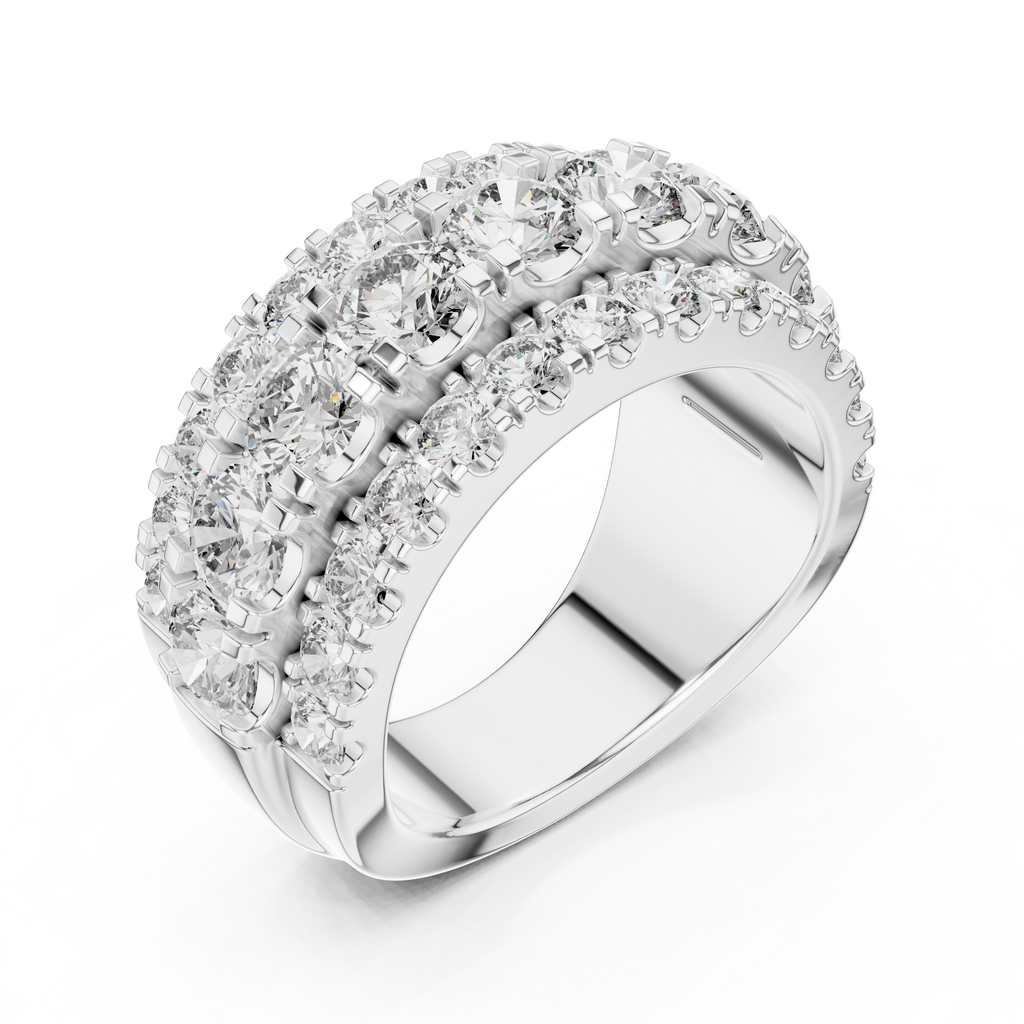 Three Row Round Diamond Cigar Band Ring