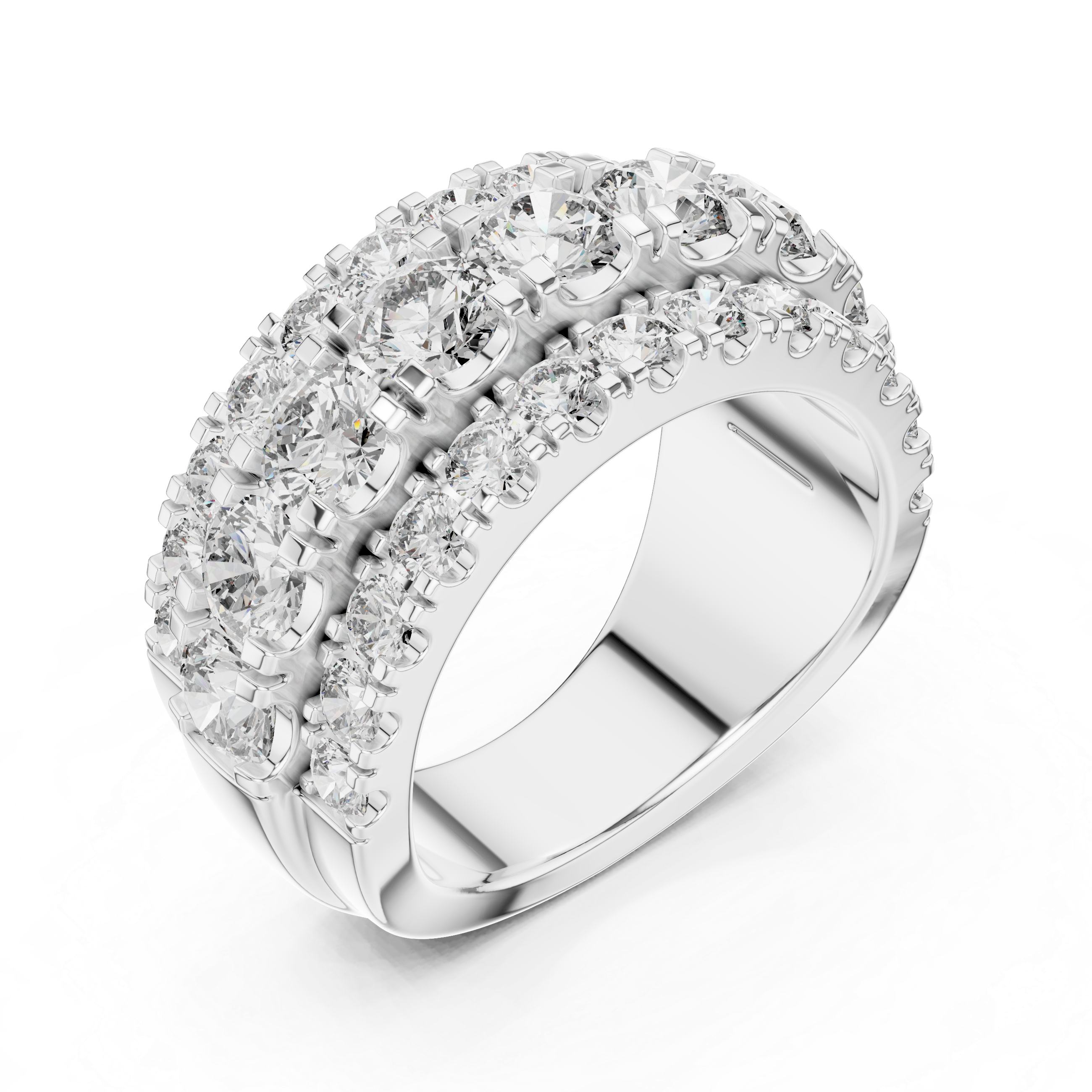 Three Row Round Diamond Cigar Band Ring