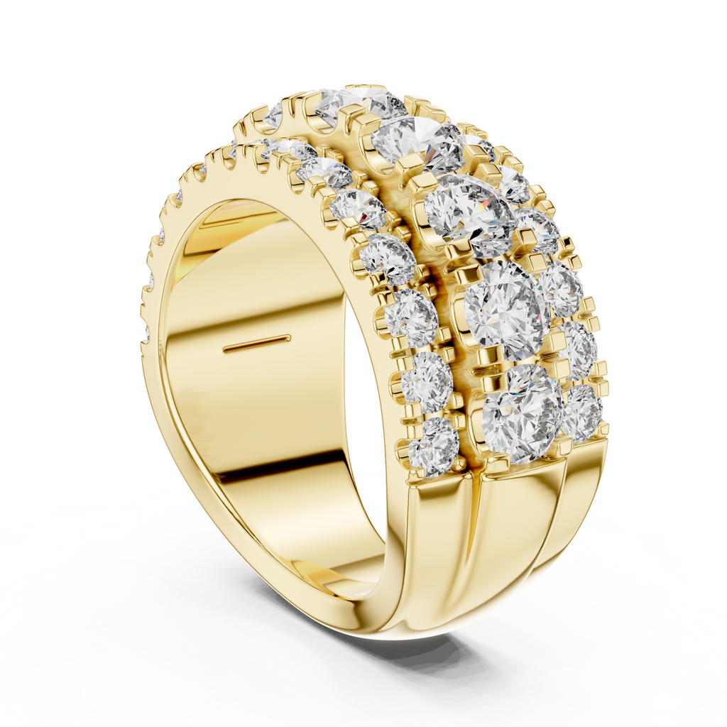 Three Row Round Diamond Cigar Band Ring