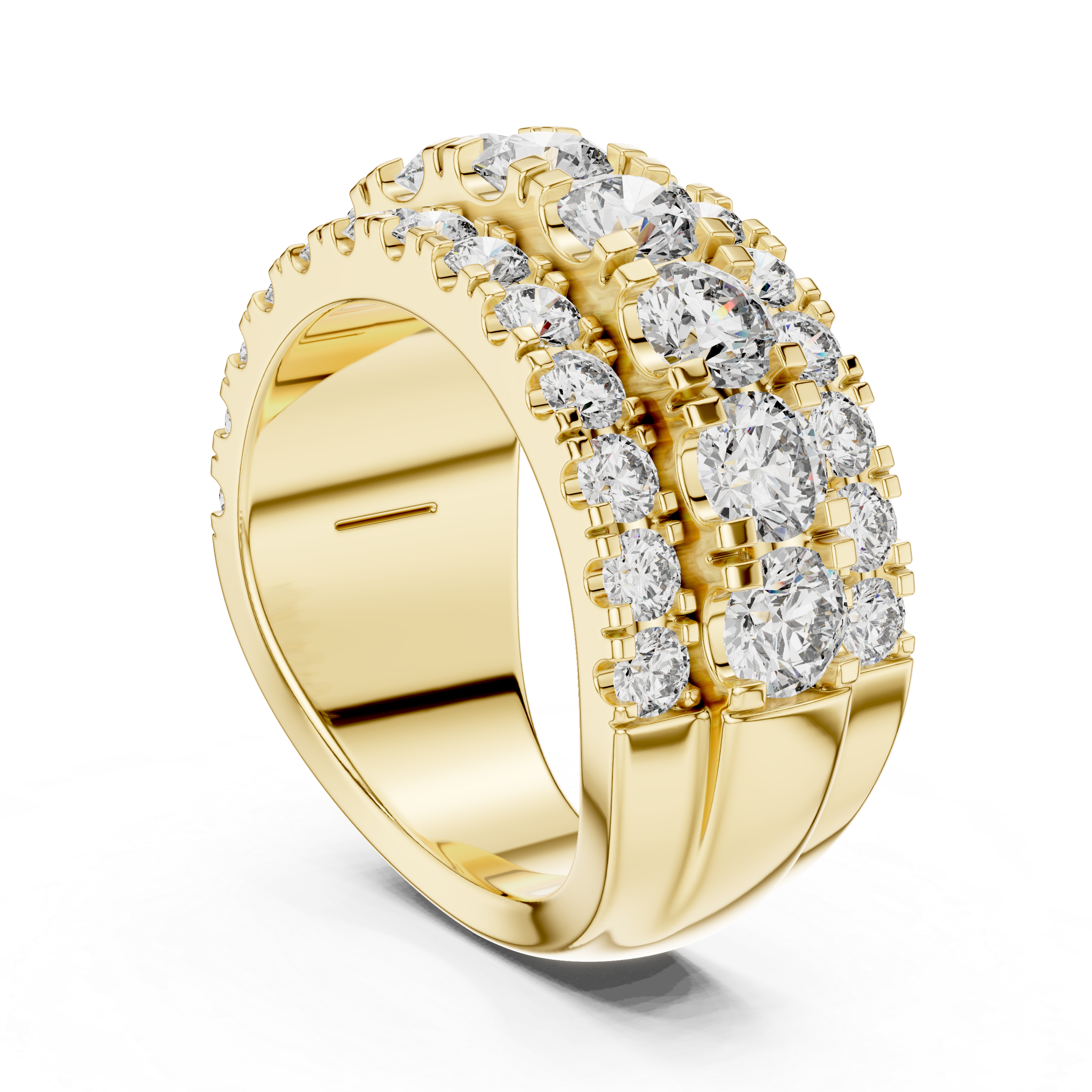 Three Row Round Diamond Cigar Band Ring