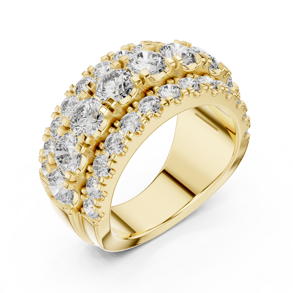 Three Row Round Diamond Cigar Band Ring