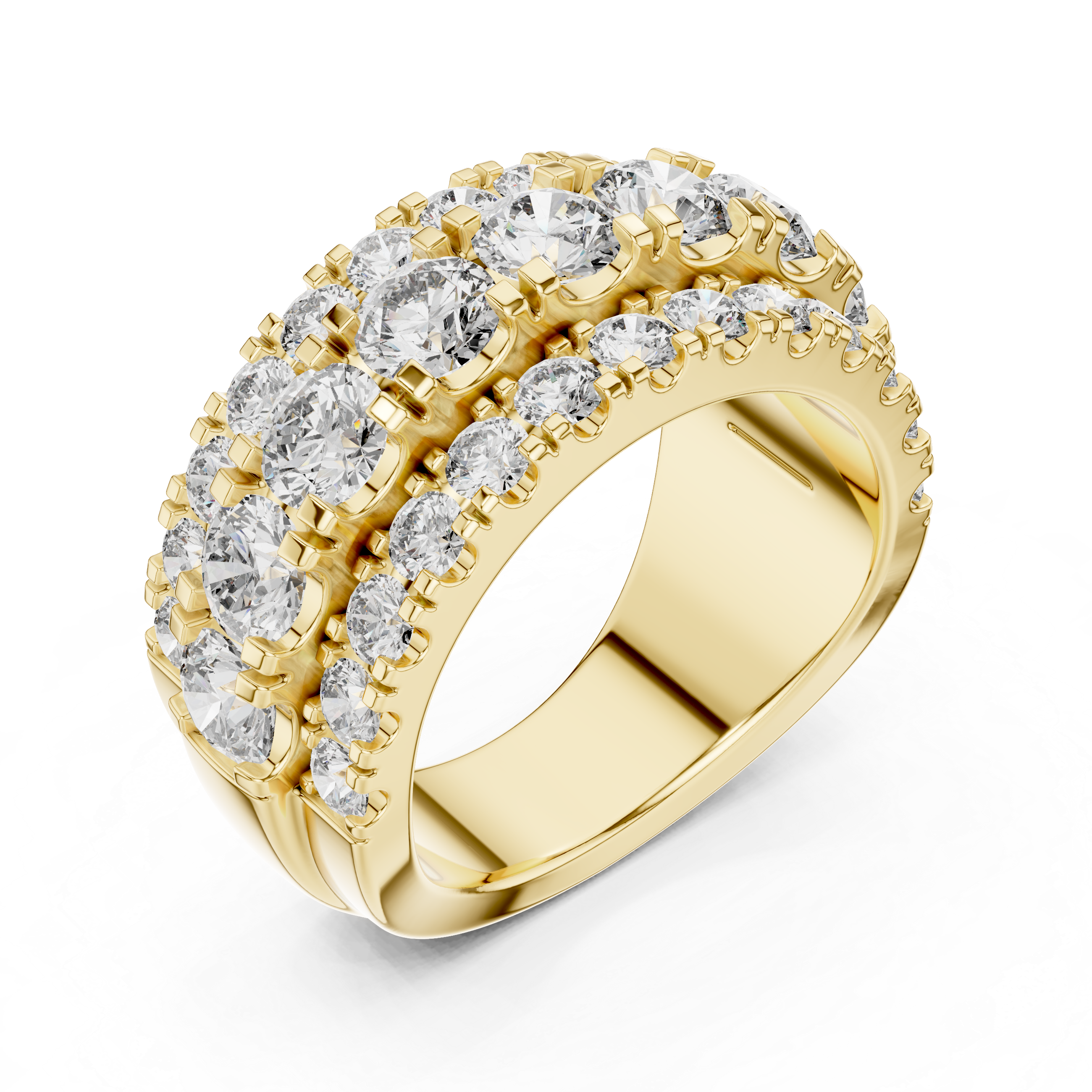 Three Row Round Diamond Cigar Band Ring