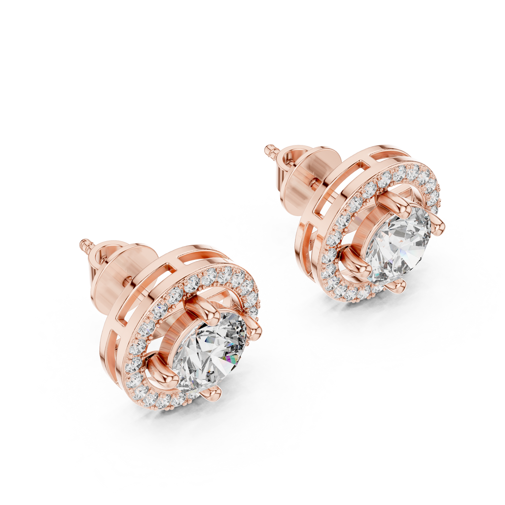 Round Halo Diamond Stud Earrings