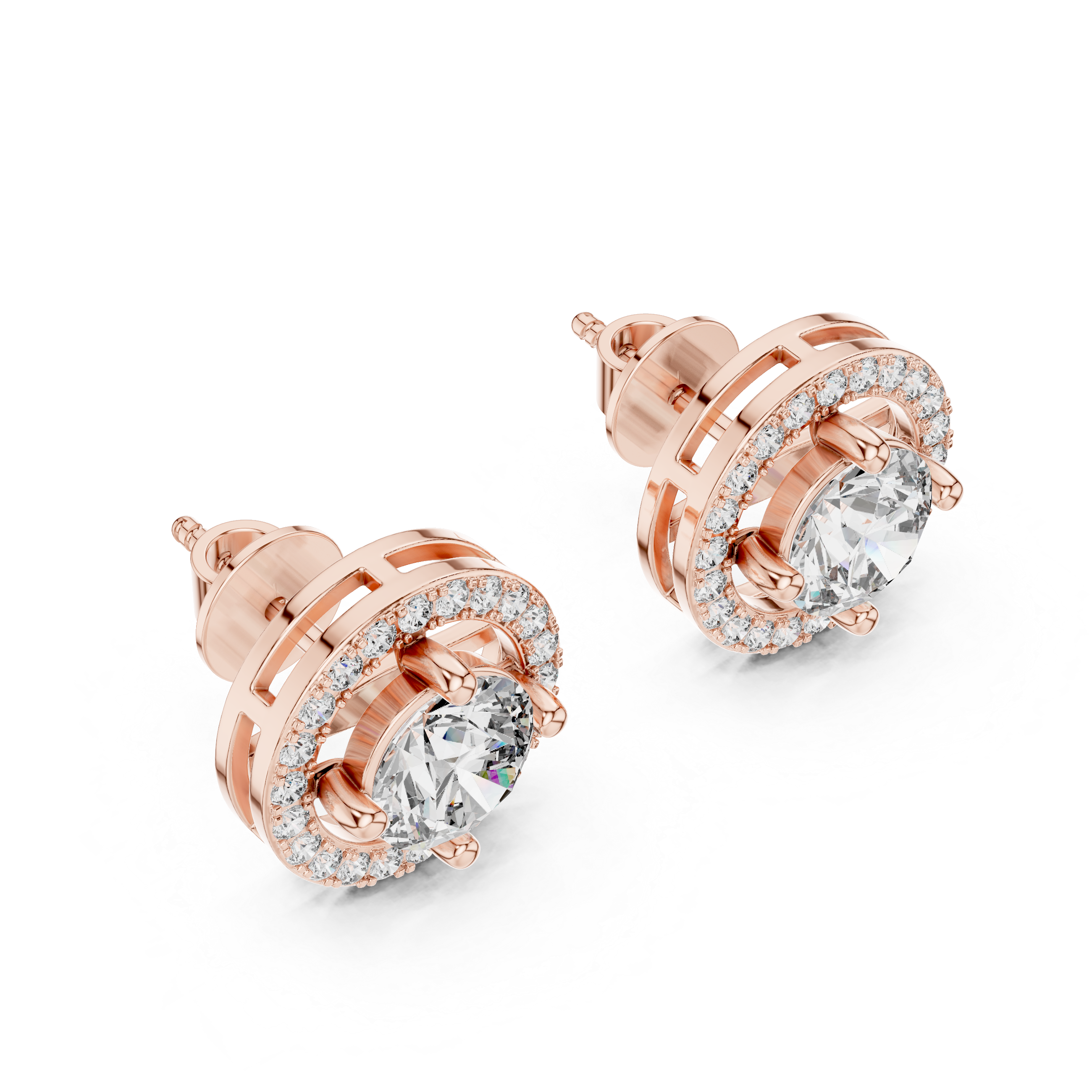 Round Halo Diamond Stud Earrings
