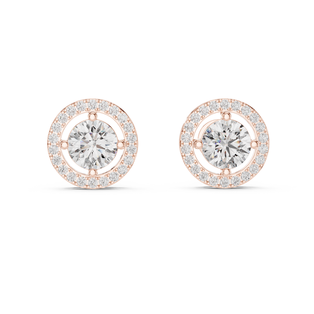 Round Halo Diamond Stud Earrings
