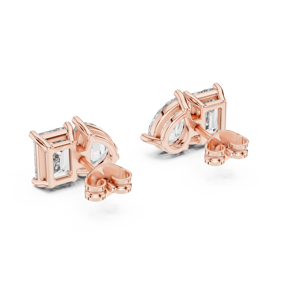 Toi et Moi Emerald & Pear Diamond Stud Earrings Corvexa Jewellery