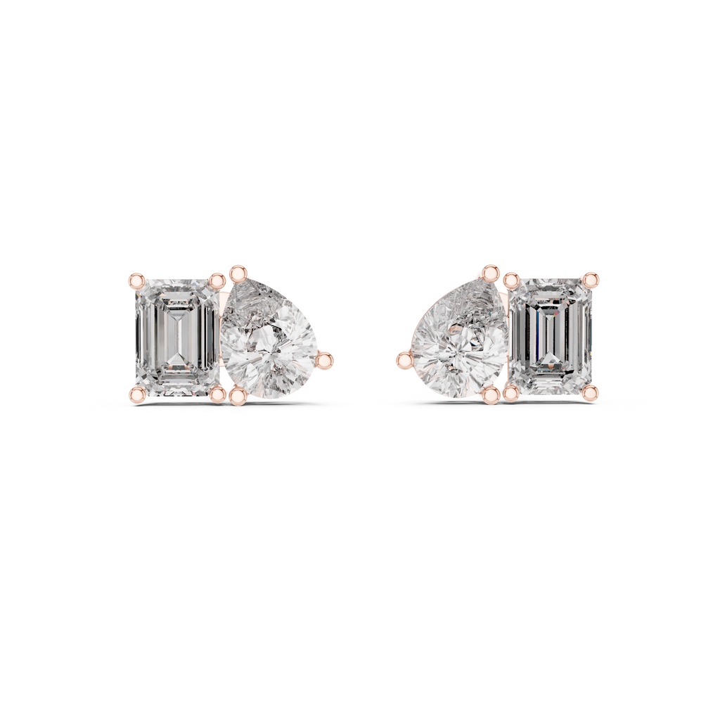Toi et Moi Emerald & Pear Diamond Stud Earrings Corvexa Jewellery
