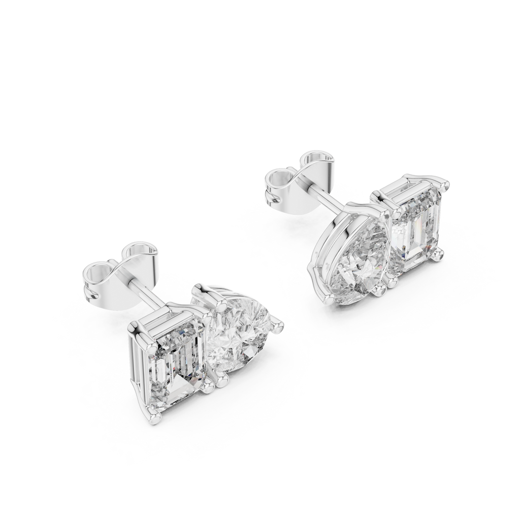 Toi et Moi Emerald & Pear Diamond Stud Earrings Corvexa Jewellery