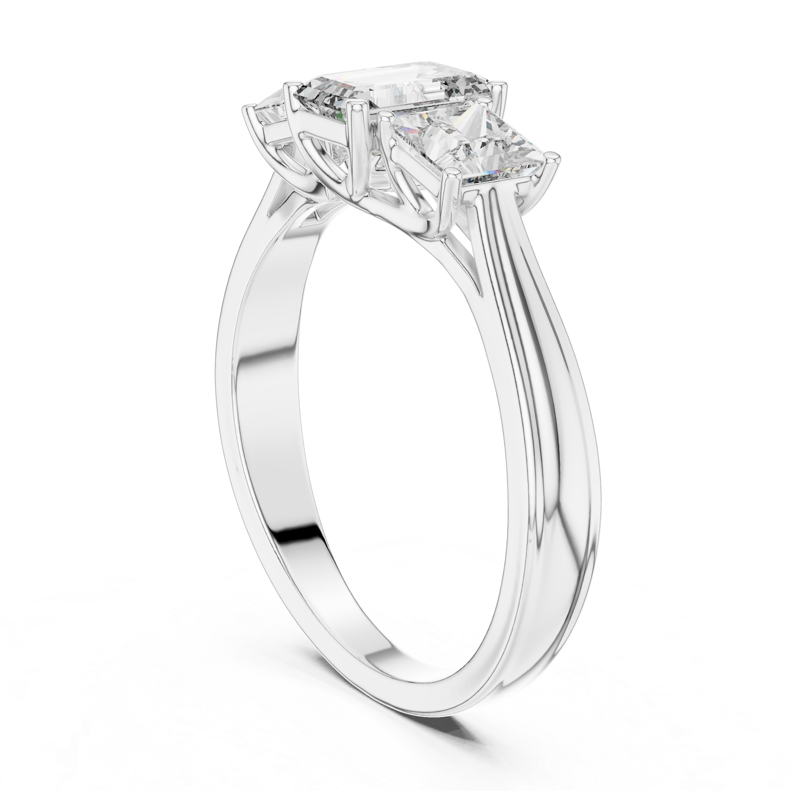 Emerald & Princess Cut Three Stone Diamond Ring