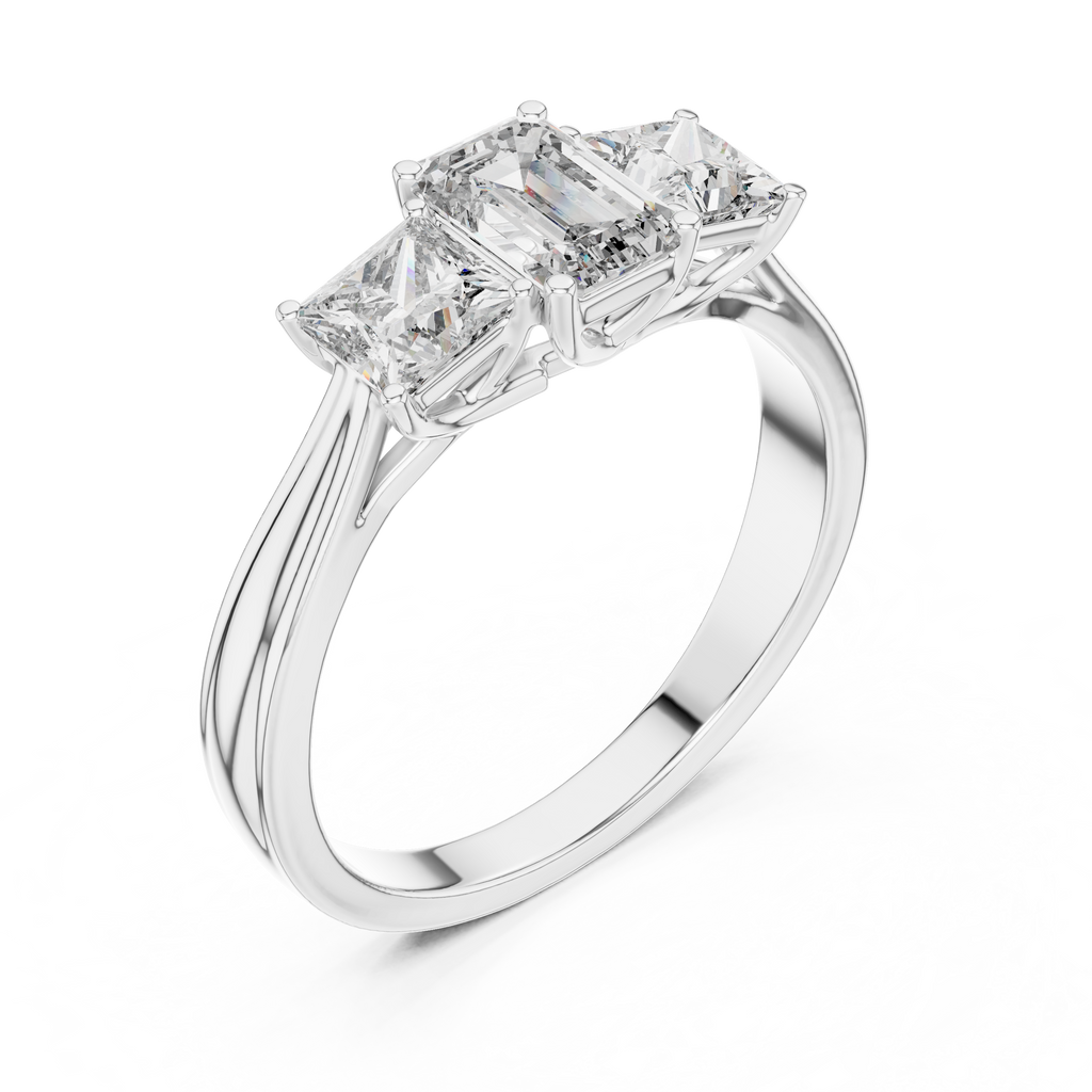 Emerald & Princess Cut Three Stone Diamond Ring
