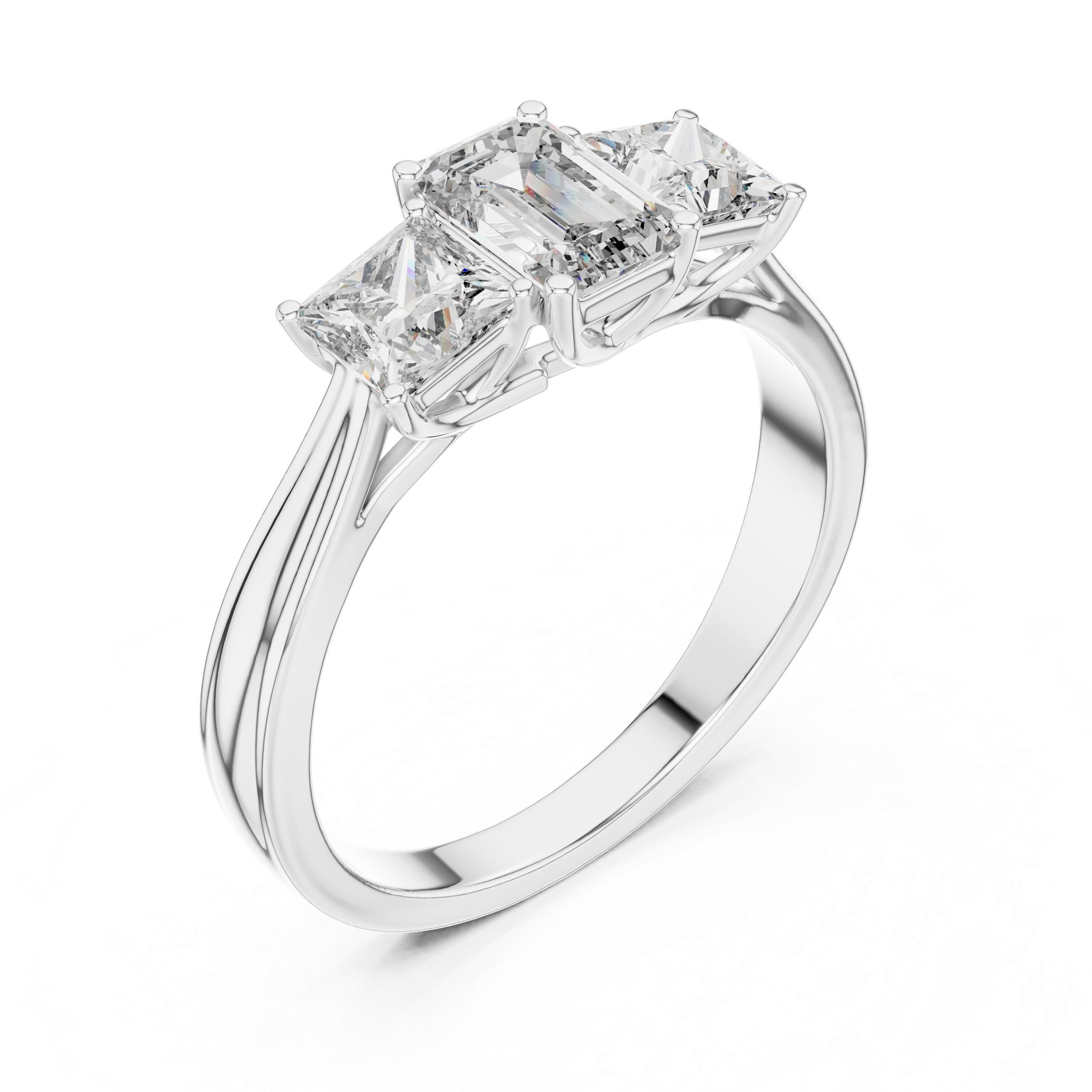 Emerald & Princess Cut Three Stone Diamond Ring