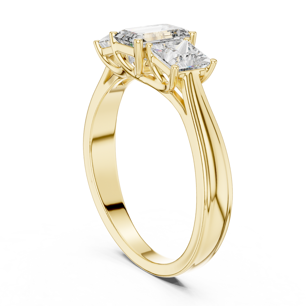 Emerald & Princess Cut Three Stone Diamond Ring