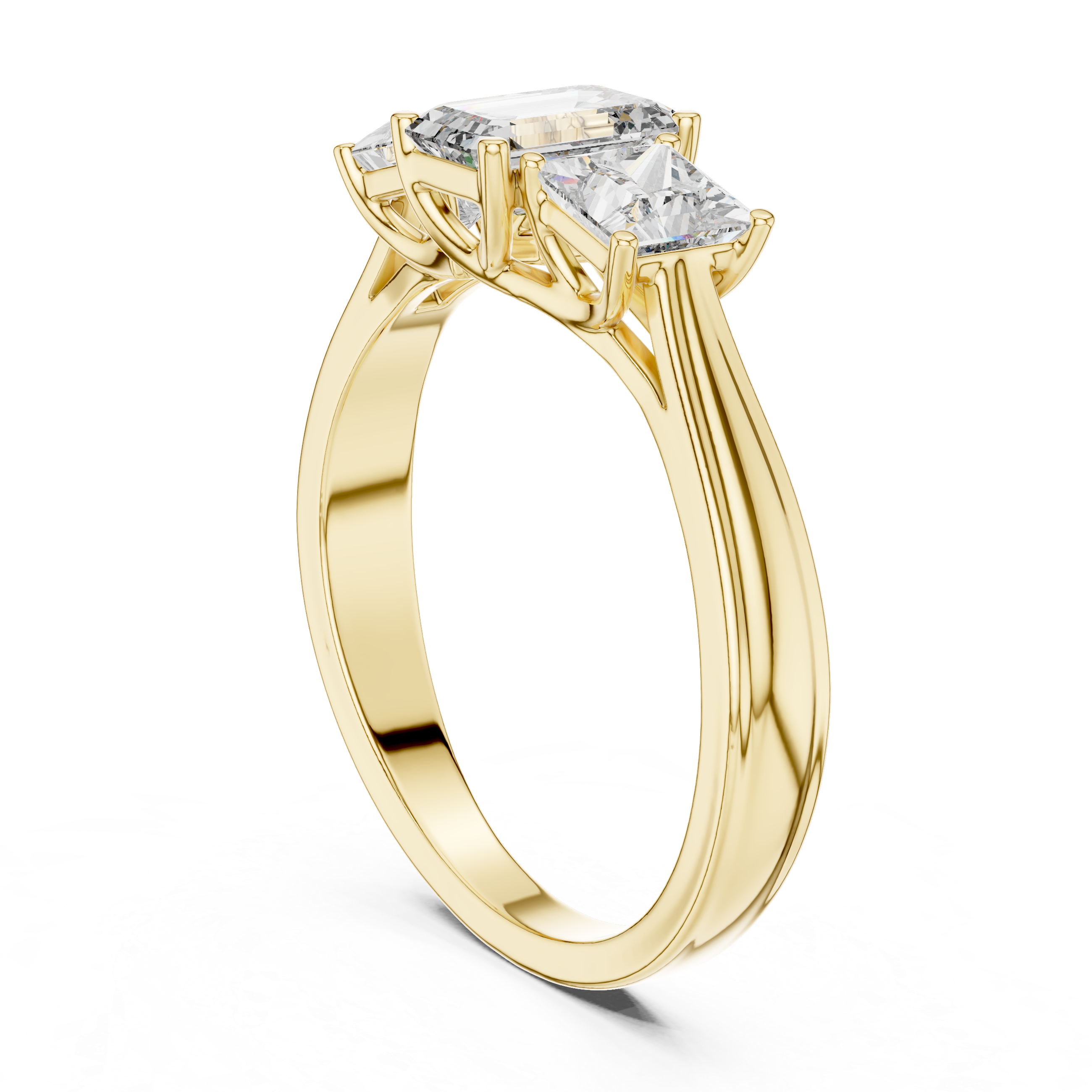 Emerald & Princess Cut Three Stone Diamond Ring