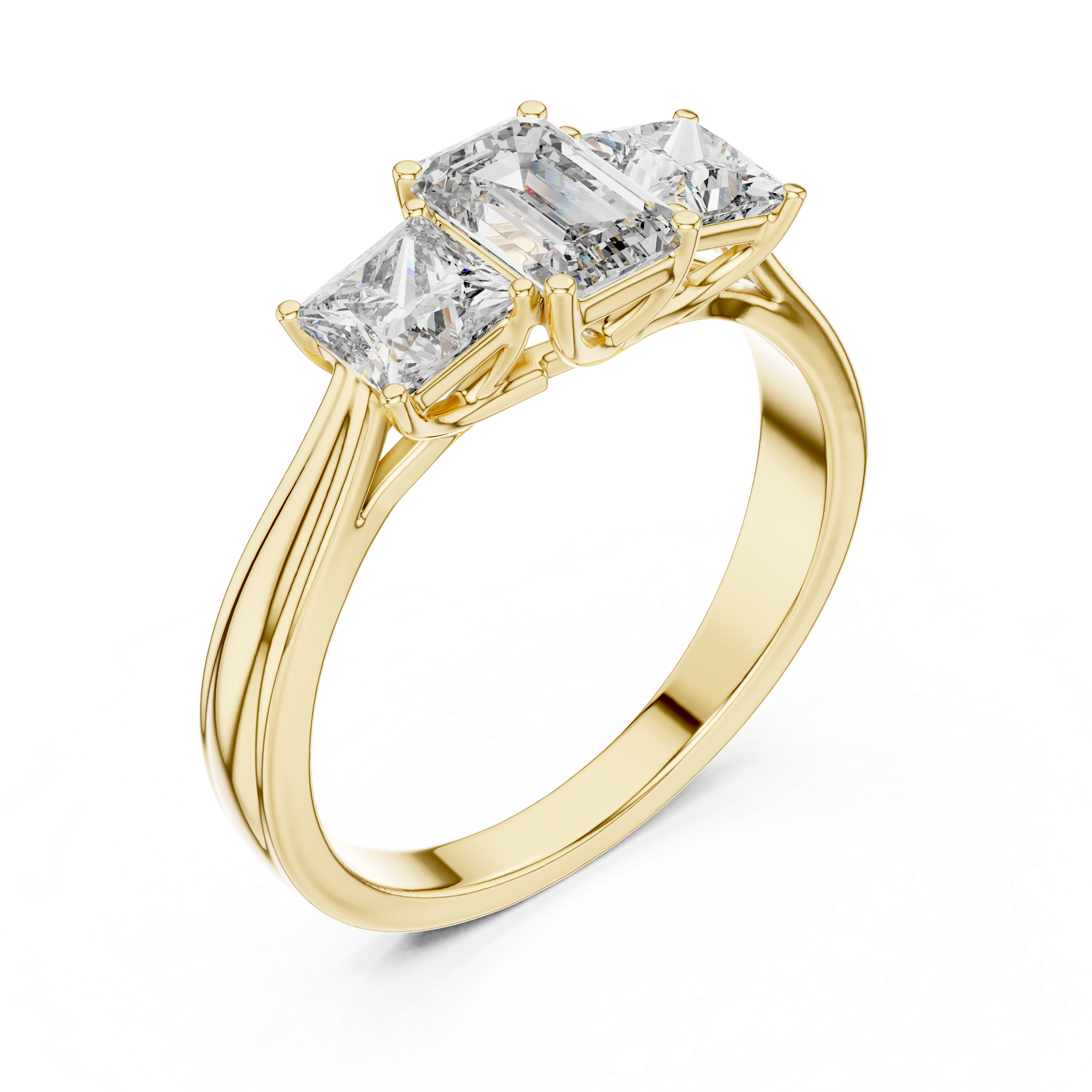 Emerald & Princess Cut Three Stone Diamond Ring
