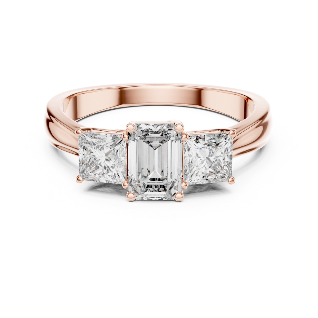 Emerald & Princess Cut Three Stone Diamond Ring
