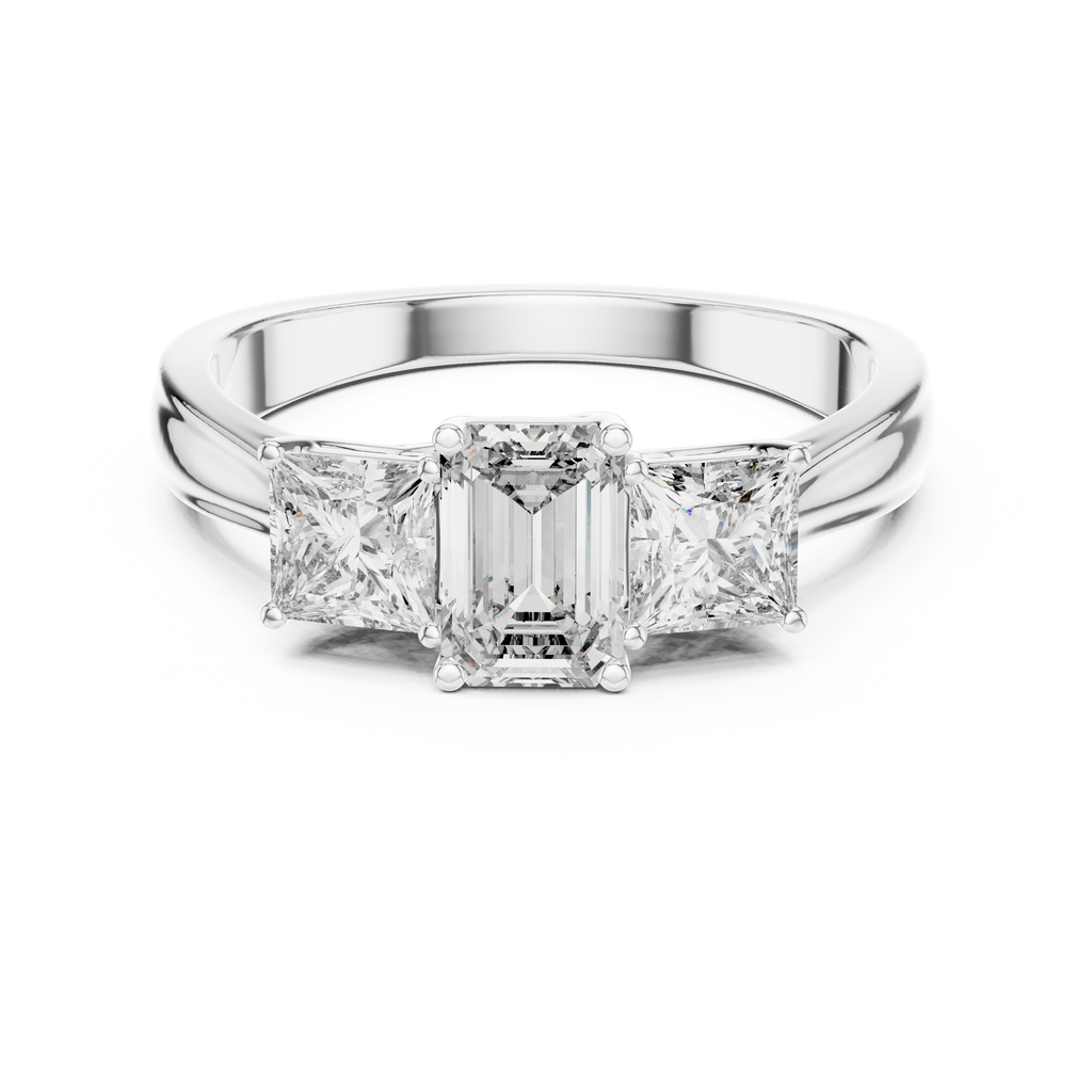 Emerald & Princess Cut Three Stone Diamond Ring