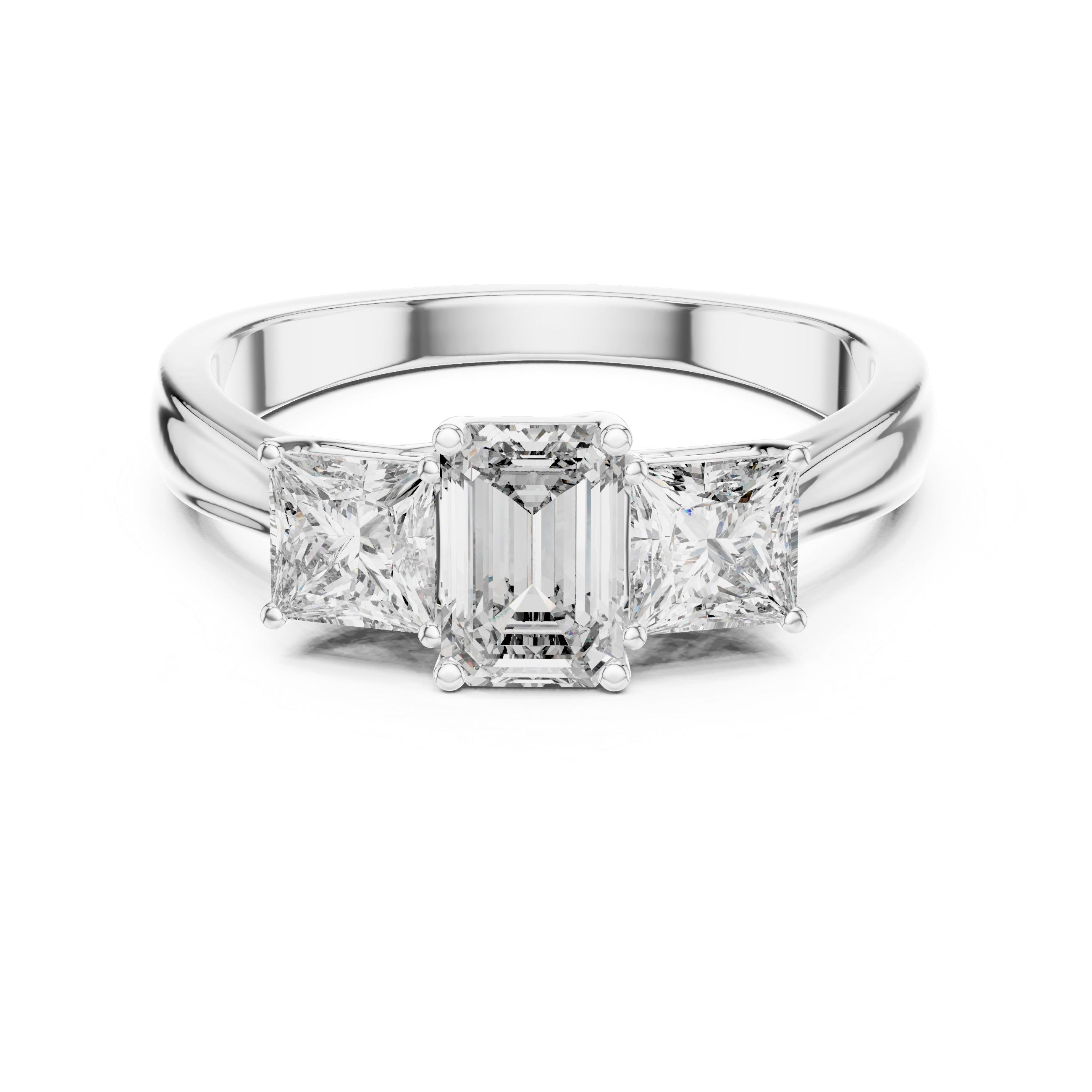 Emerald & Princess Cut Three Stone Diamond Ring