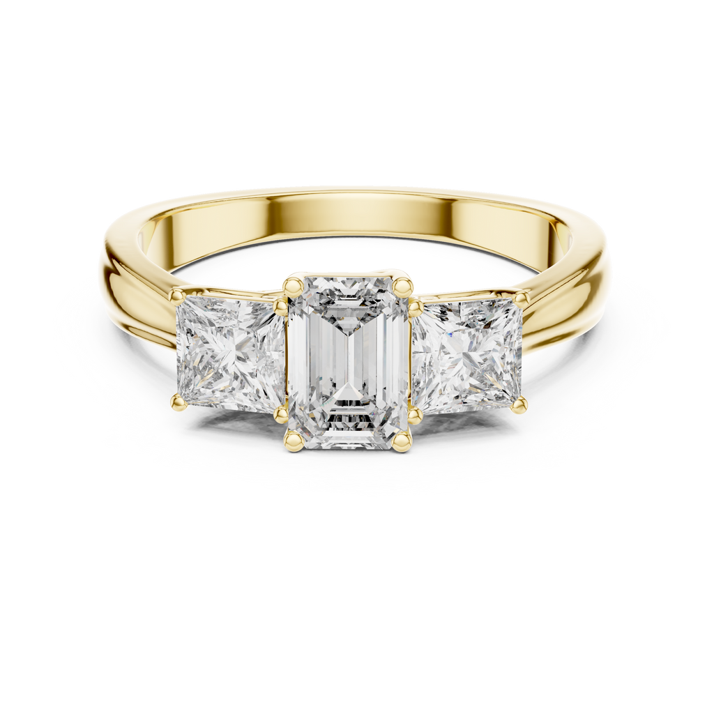 Emerald & Princess Cut Three Stone Diamond Ring