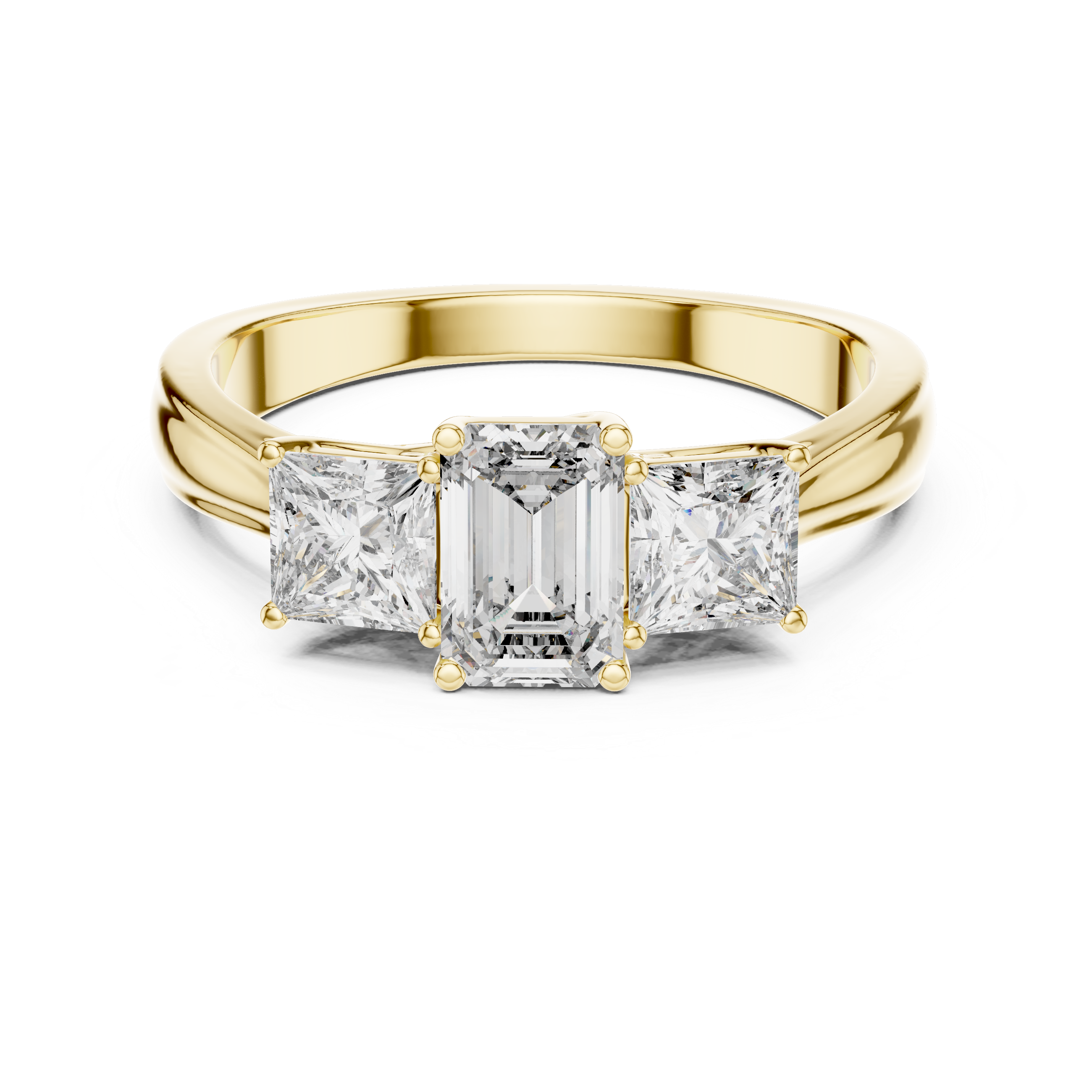 Emerald & Princess Cut Three Stone Diamond Ring
