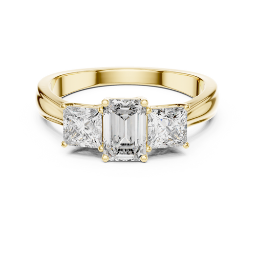 Emerald & Princess Cut Three Stone Diamond Ring