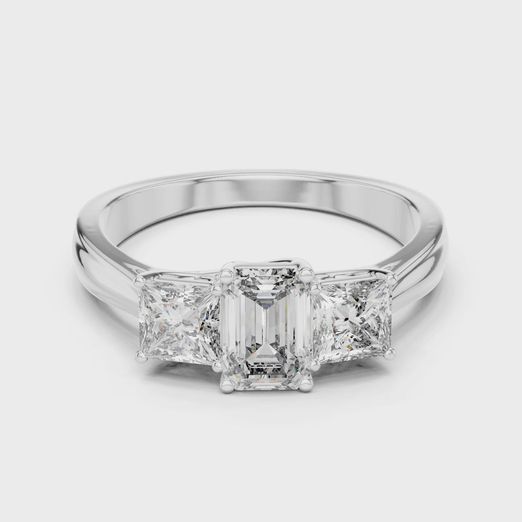 Emerald & Princess Cut Three Stone Diamond Ring