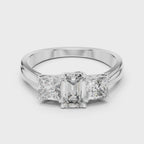 Emerald & Princess Cut Three Stone Diamond Ring