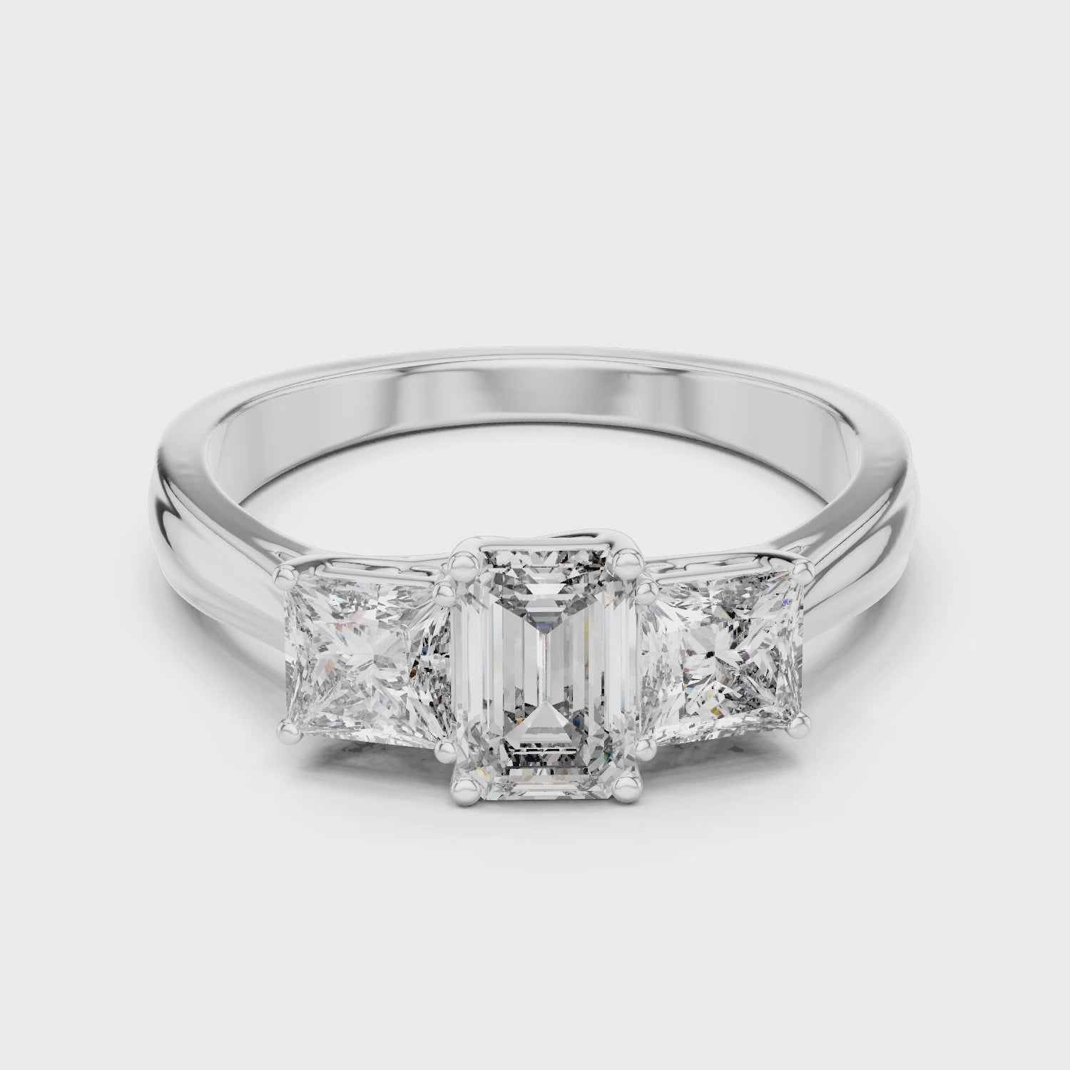 Emerald & Princess Cut Three Stone Diamond Ring