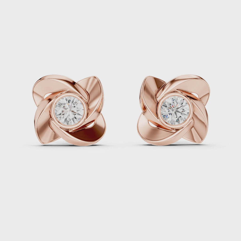 Floral Round Diamond Stud Earrings
