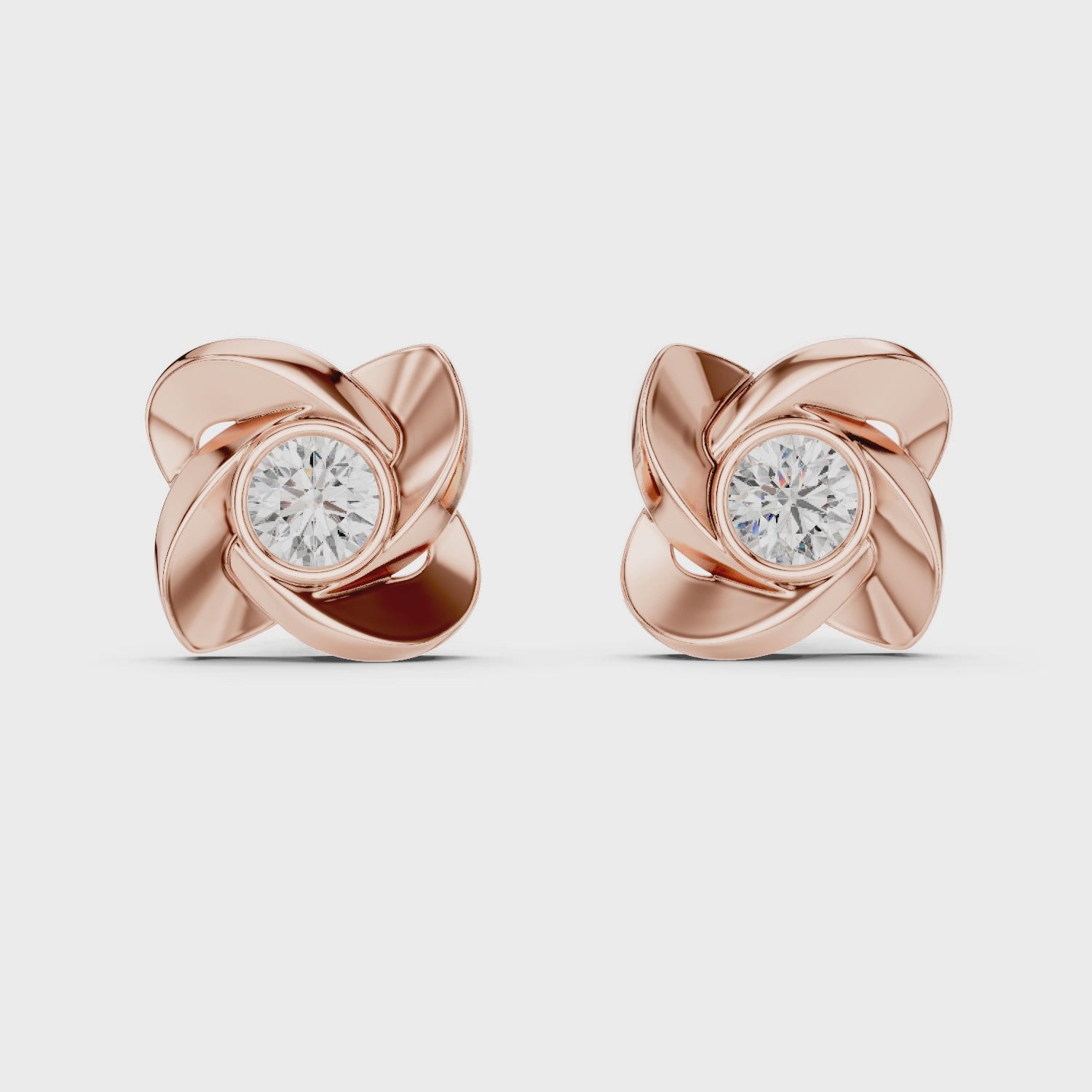 Floral Round Diamond Stud Earrings