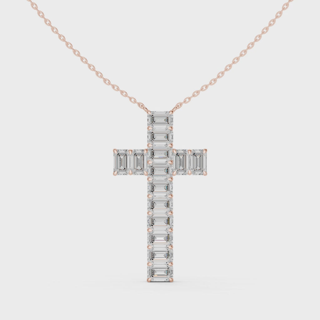 Emerald Cut Diamond Cross Pendant