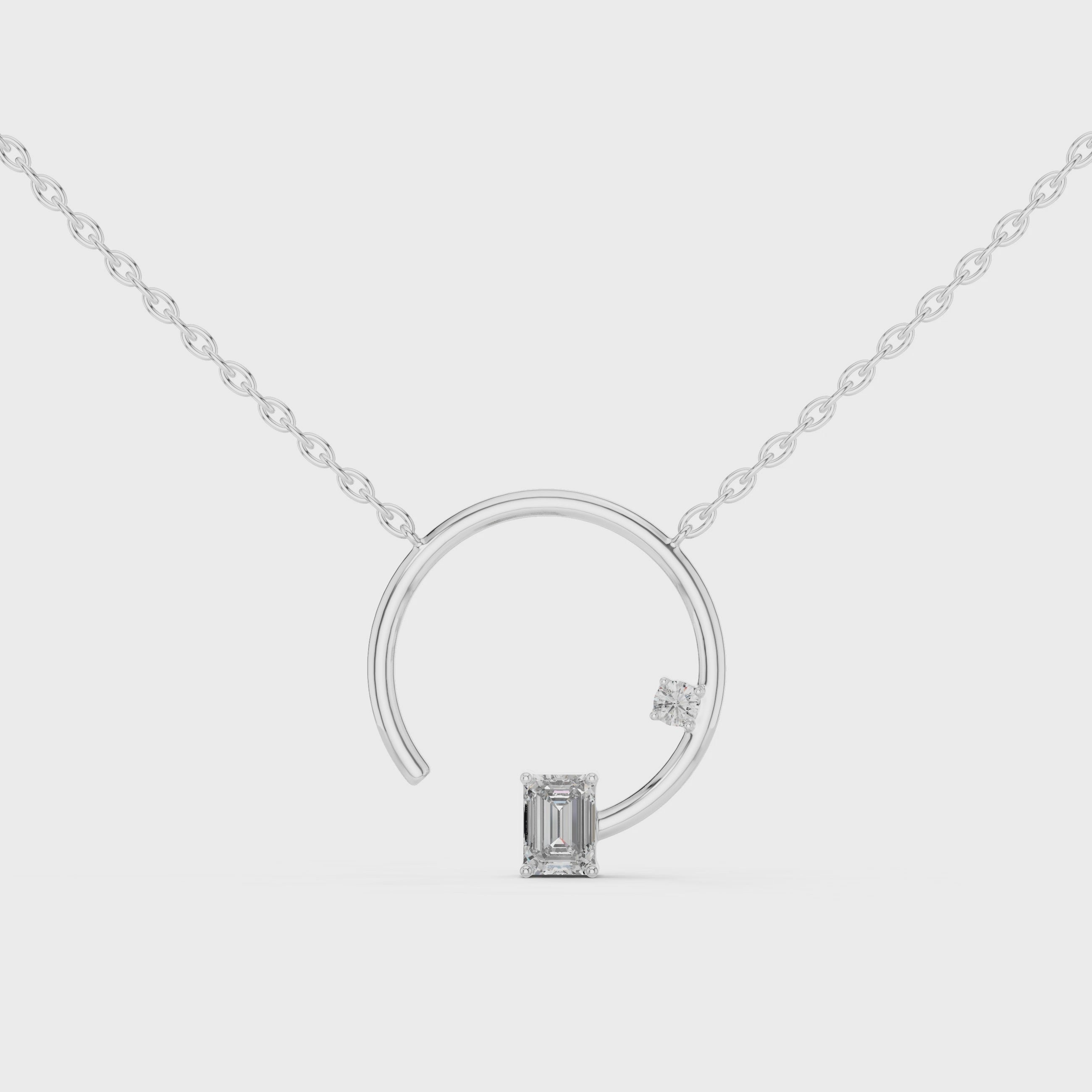Emerald Cut Diamond Open Circle Pendant