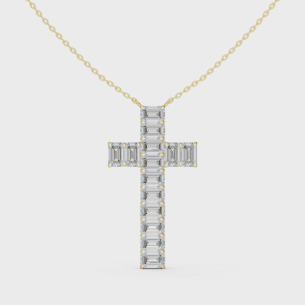 Emerald Cut Diamond Cross Pendant