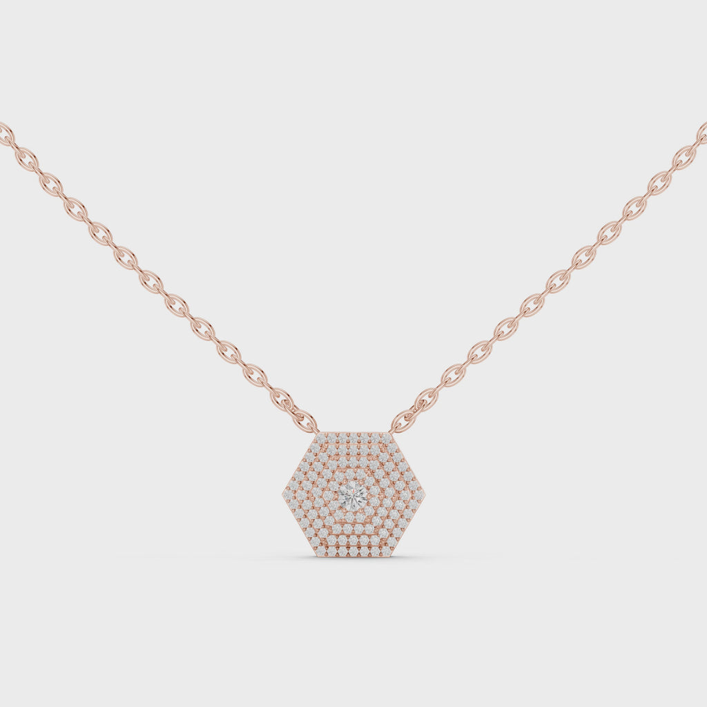 Round Diamond Hexagon Pendant Necklace