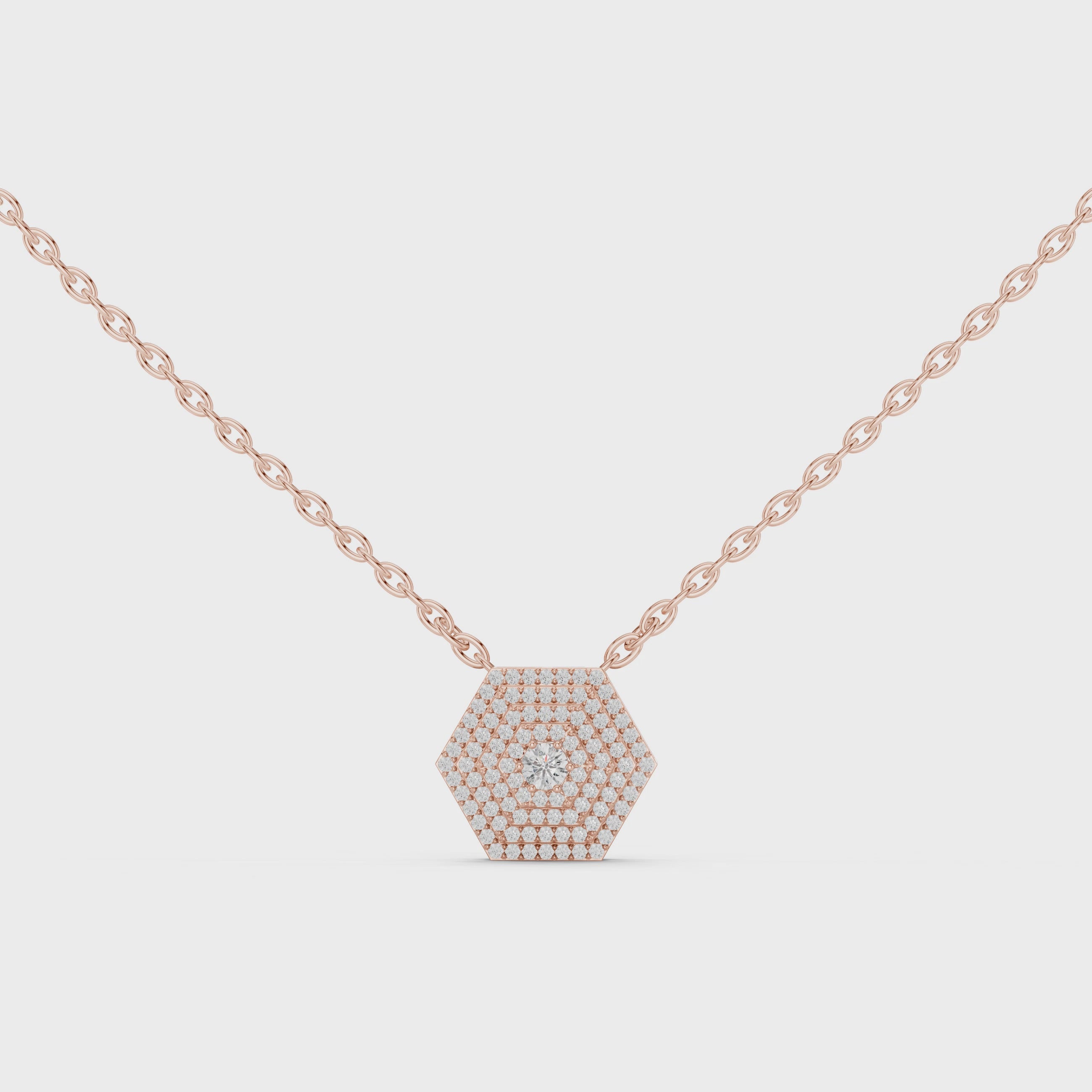 Round Diamond Hexagon Pendant Necklace