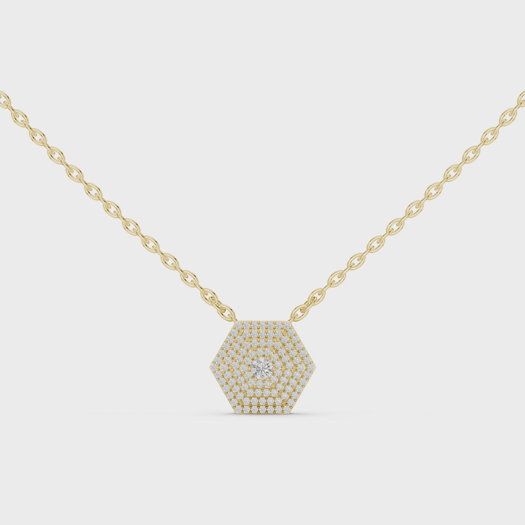 Round Diamond Hexagon Pendant Necklace